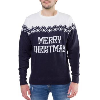 Maglione natalizio blu da uomo con ricamo Merry Christmas, Abbigliamento Uomo, SKU o936000153, Immagine 0